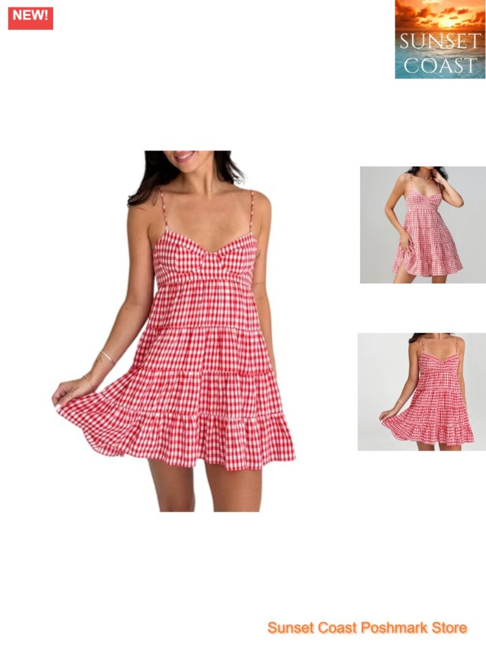 Plaid Tiered Cami Mini Dress A-Line Ruffle Summer Vacation Sundress